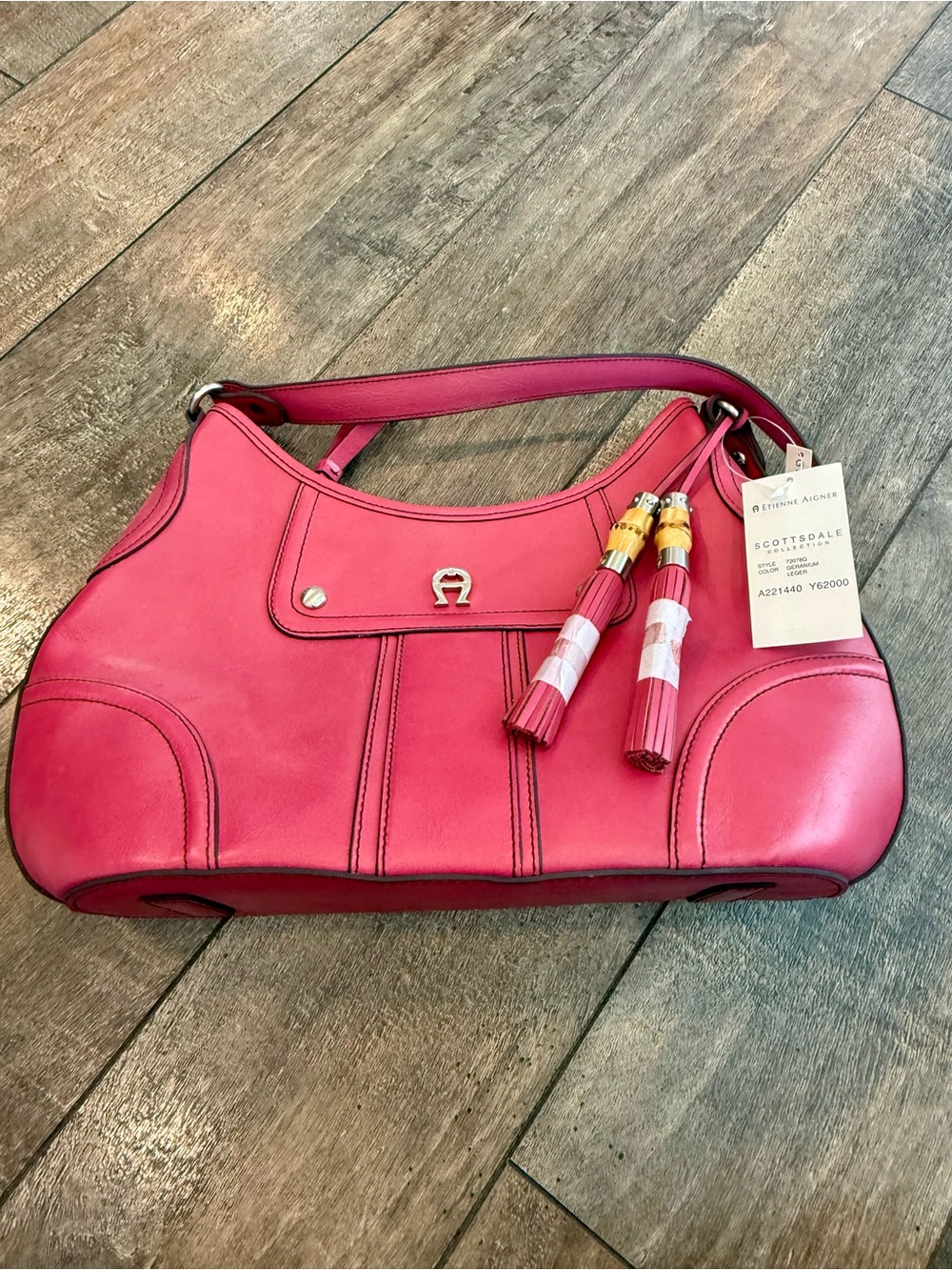 Vintage Etienne Aigner Hot Pink Leather Shoulder Bag with Tassels